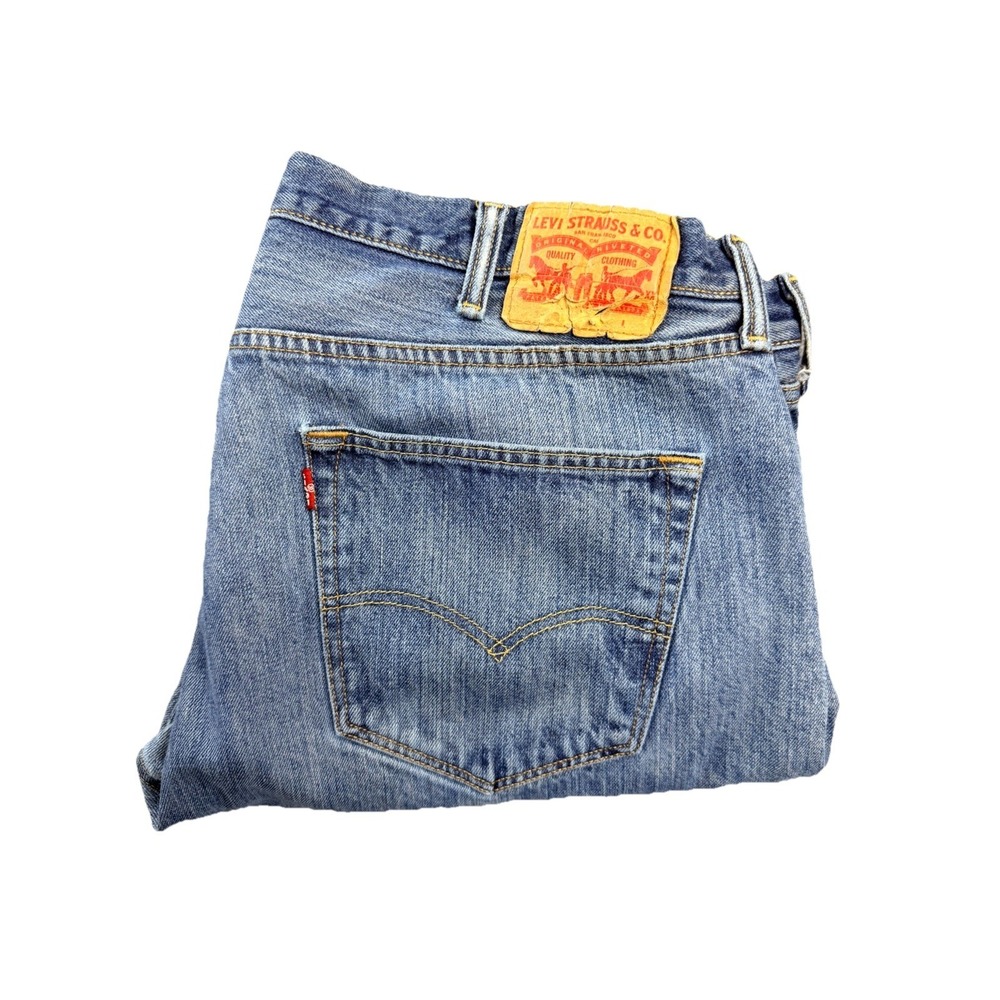 Levis 501 Straight Leg Mens Jeans 42x36 Medium Wash Blue Denim Button Fly